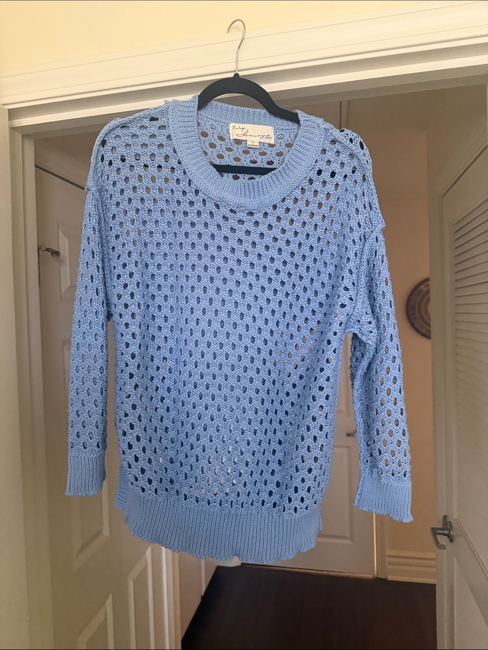 Nordstrom Sky Blue Open-Weave Crewneck Sweater